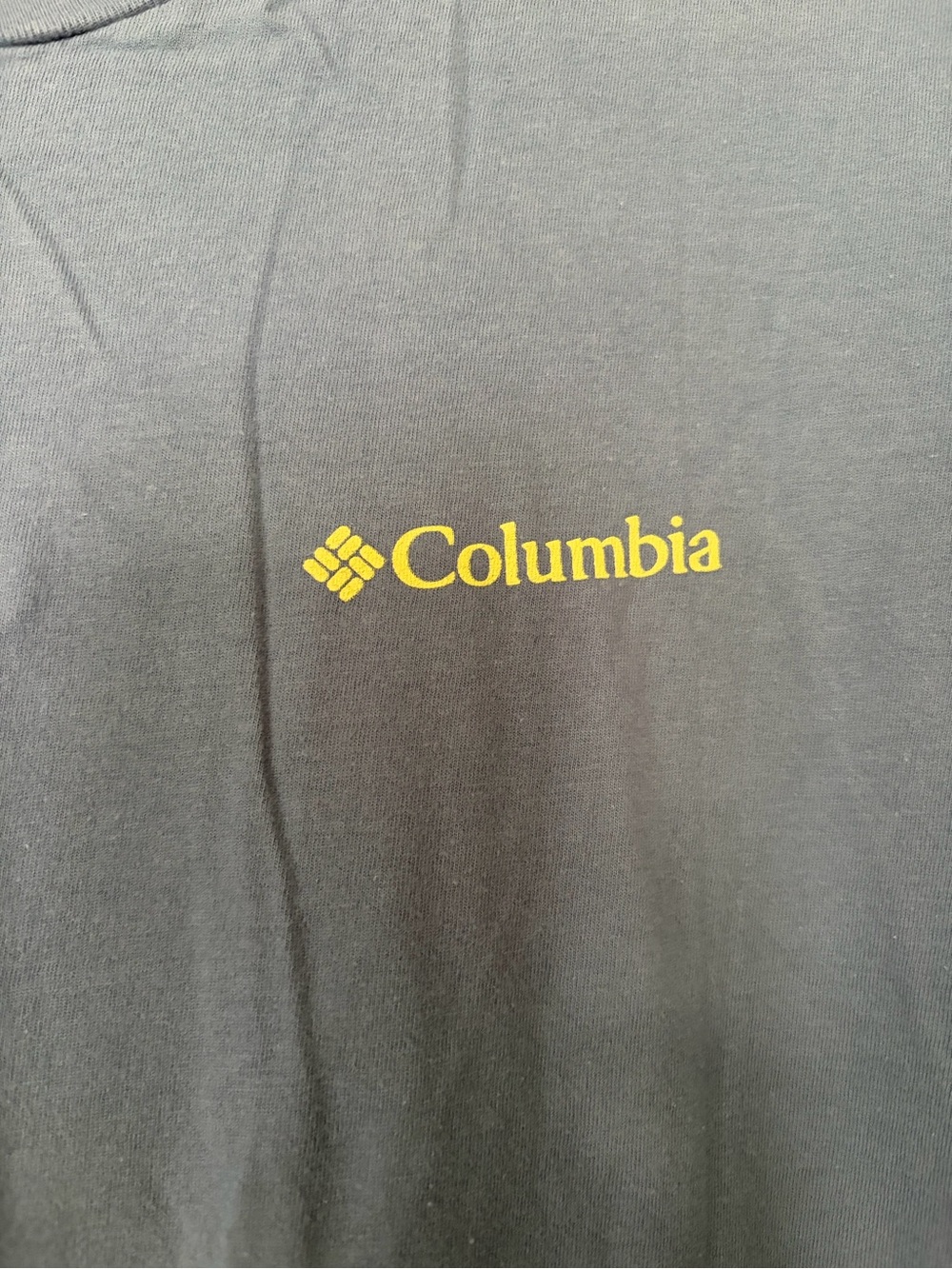 Columbia Men’s Short-Sleeve Tee in Dusty Blue with Yellow Logo - Picture 3 of 5